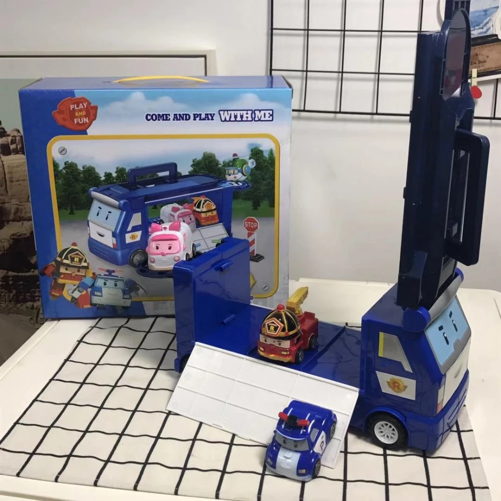 Новейший корейский робот Robocar Poli, детские игрушки, модель автомобиля, коробка для хранения, парковочная площадка с 3 оттягивающимися машинками, игрушки для детей Gif