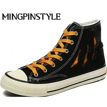 Новые мужские высокие парусиновые туфли модные кроссовки Удобная дышащая мужская Вулканизированная обувь Нескользящая обувь на плоской подошве со шнуровкой B053