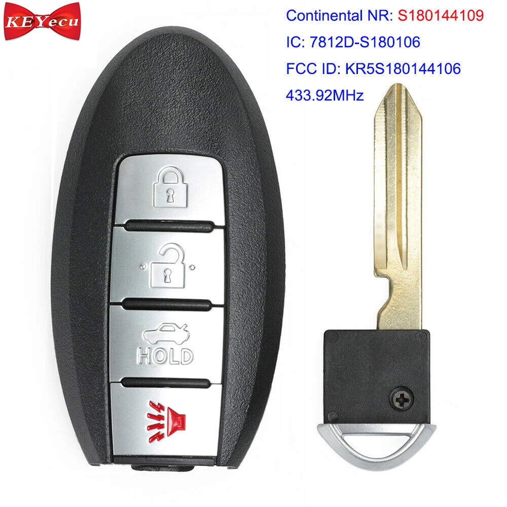 KEYECU для Nissan Rogue 2017 2018 дистанционное управление ключи Fob 4 кнопки S180144109 433 92 МГц