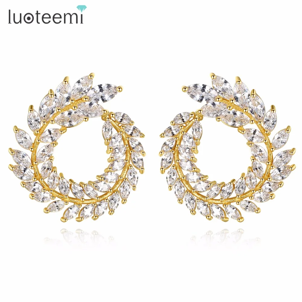 

LUOTEEMI Sparkly Clear Leaf Shape Stud Earrings With Top Quality Cubic Zirconia For Women Jewelry Club Factory Brincos Earring