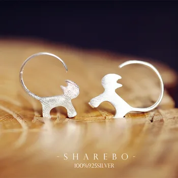 

New Design Fashion Pure S925 Sterling Silver Cat Earrings Brand Jewelry for Women Lovely Kitty Earring Girls Gift 2016