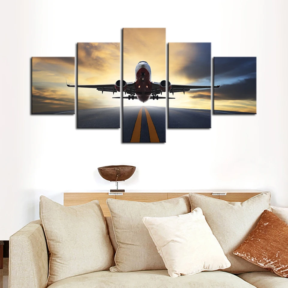 

Poster For Living Room Modern HD Printed 5 Panel Air Plane Landscape Wall Art Home Decor Framework Canvas Painting Pictures