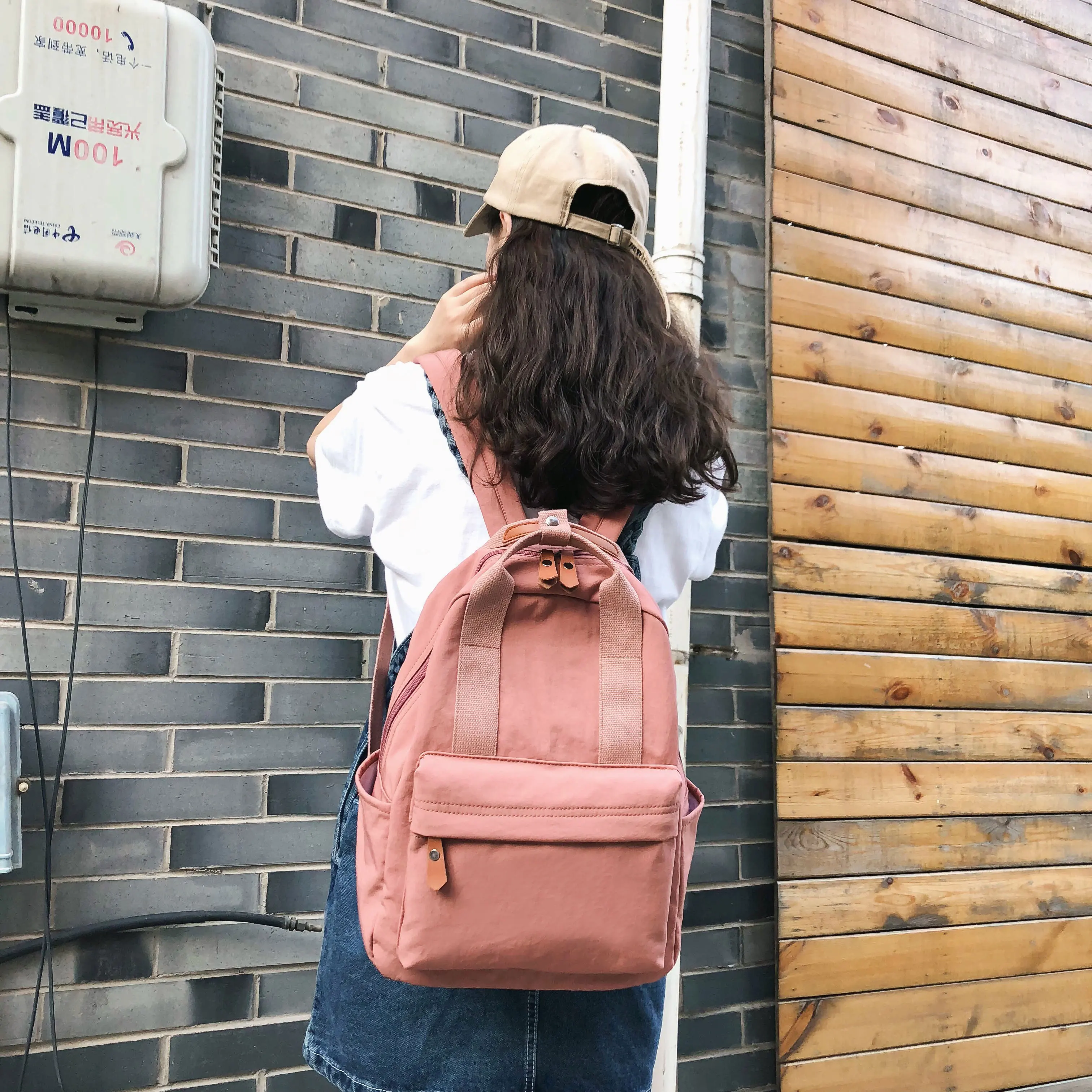 Рюкзак в стиле Харадзюку, Женский Повседневный холщовый портативный рюкзак, Женская однотонная школьная сумка, рюкзак для женщин, зеленый, черный