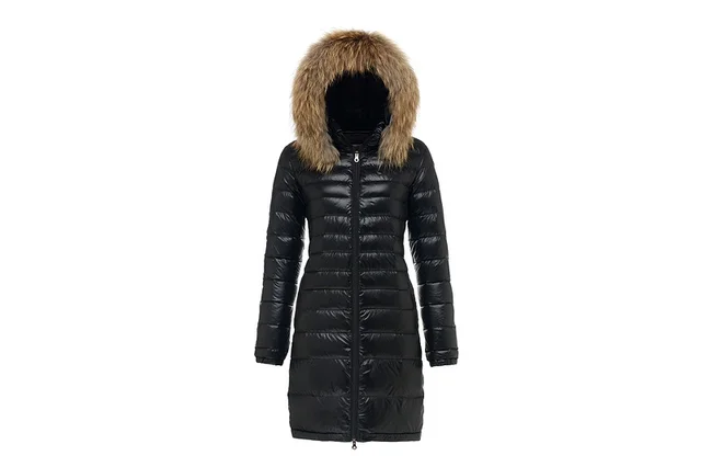 Chaqueta de invierno de pluma de ganso largo, mujer lujo