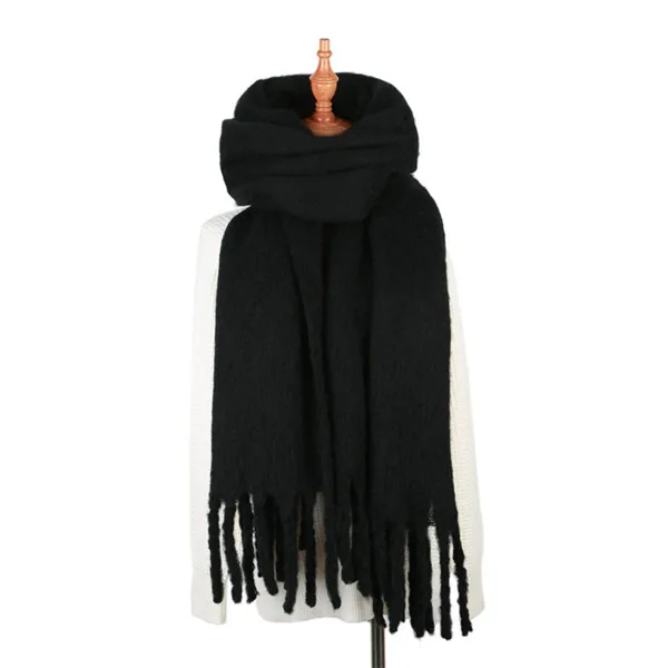 [Lakysilk] высококачественный кашемировый шарф для женщин, женские мягкие зимние однотонные шарфы, роскошные брендовые длинные модные шарфы из пашмины 200*50 см - Цвет: Черный