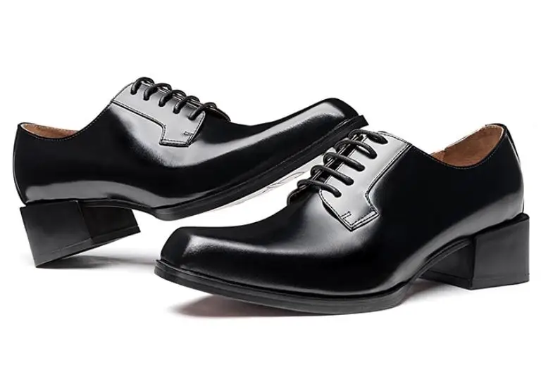 Square Toe High Heel Men Shoes Genuine Leather Business Dress Oxford