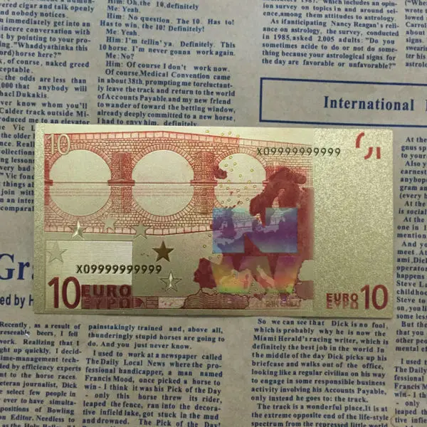10 шт./партия 24 К золотой цвет Банкноты евро 10 бумажный банкнот коллекция креативных подарков