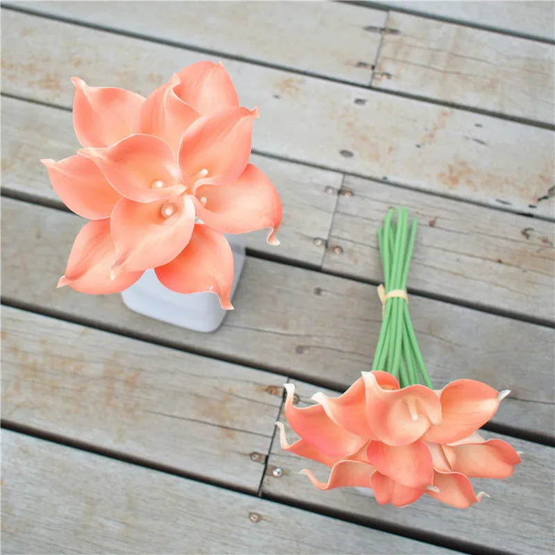 

Coral Flowers Real Touch Calla Lilies Bouquet For Wedding Brides Bridesmaids Corsage DIY Flower over 20colors selection