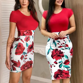 

hirigin Women Pencil Skirt High Waist Big Flower BodyconLadies Mini Skirt Ladies White Red Slim Hip Skirt Plus Size S-2XL