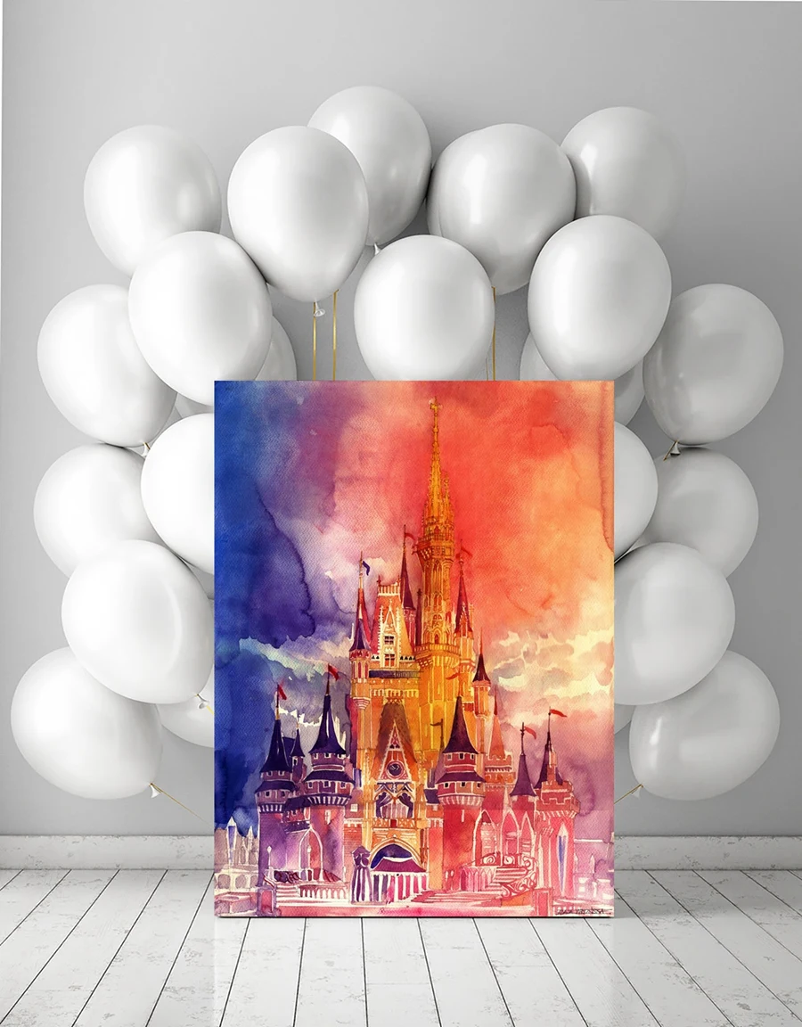 H2070 Warna Warni Cinderella Castle House Pemandangan HD Kanvas