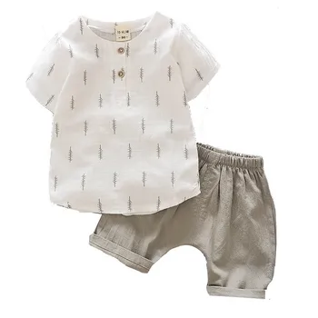 

Summer Kids Clothes Boys Cotton Linen Clothing Set Children Linen Top+Short 2 PCS Outfits Baby Girls Clothes for 0-4 Years D0748