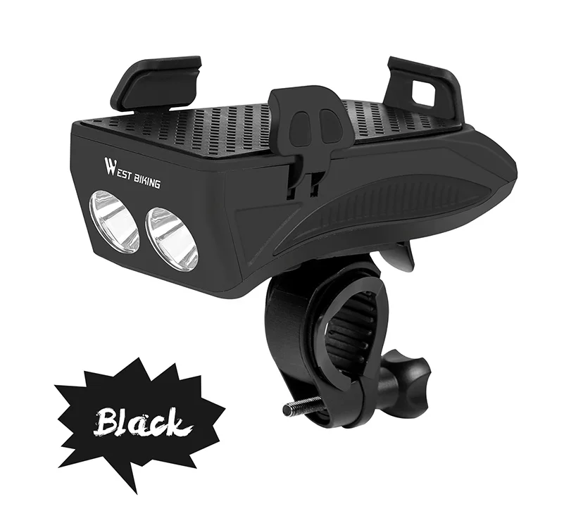 Discount WEST BIKING Multifunction 4 IN 1 Bike Light  400 Lumens Bike Flashlight Bike Horn Phone Holder Power Bank Bicycle Front Light 14