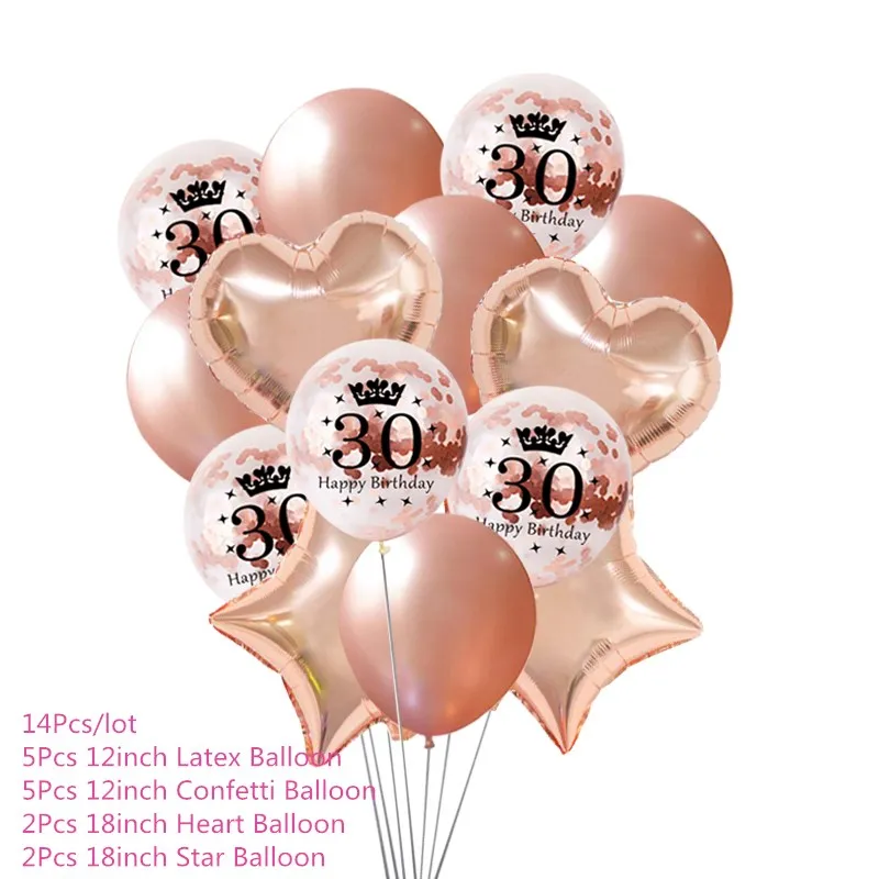 Chicinlife Rosegold 30th День рождения украшение сердце воздушный шар "Конфетти" попкорн коробка для взрослых 30 лет на день рождения поставки - Цвет: 14Pcs