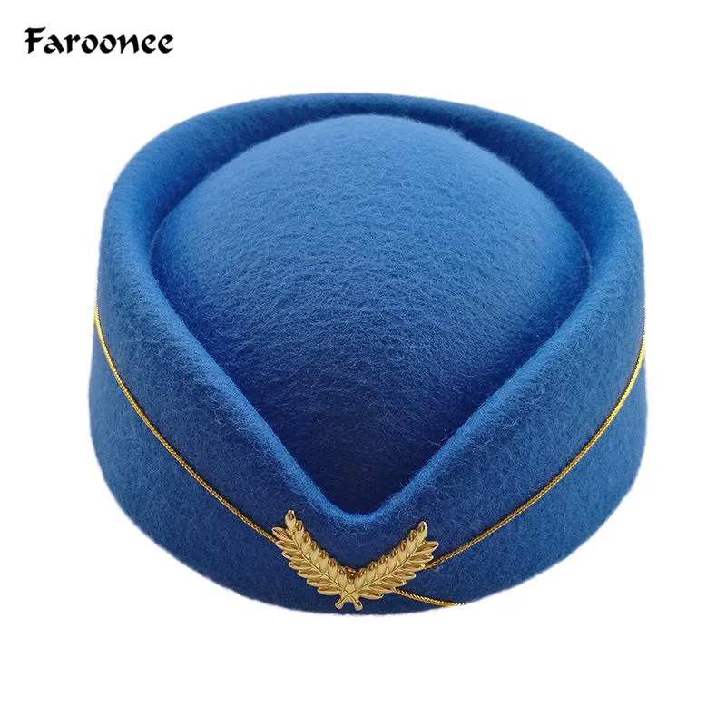 

2019 Hot Sale Wool Felt Pillbox Air Hostesses Beret Hat Base Cap Airline Stewardess Sexy Formal Uniform Hat Caps Accessory