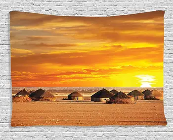 

Farm House Decor Tapestry African Landscape Small Town with Horizon Skyline Ethiopian Photo Wall Hanging Bedroom Living Room