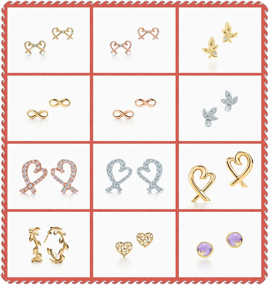 

1:1 S925 Sterling Silver Original TIFF Double Loving Heart Infinity Olive Leaf Series Heart-Shaped Earrings Women's Jewelry