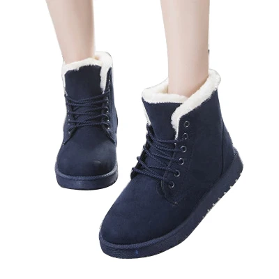 blue Botas femininas/женские ботинки; красивые новые зимние ботинки; женские ботильоны на плоской подошве со шнуровкой; теплые зимние ботинки; модная женская обувь; DT61 - Цвет: blue