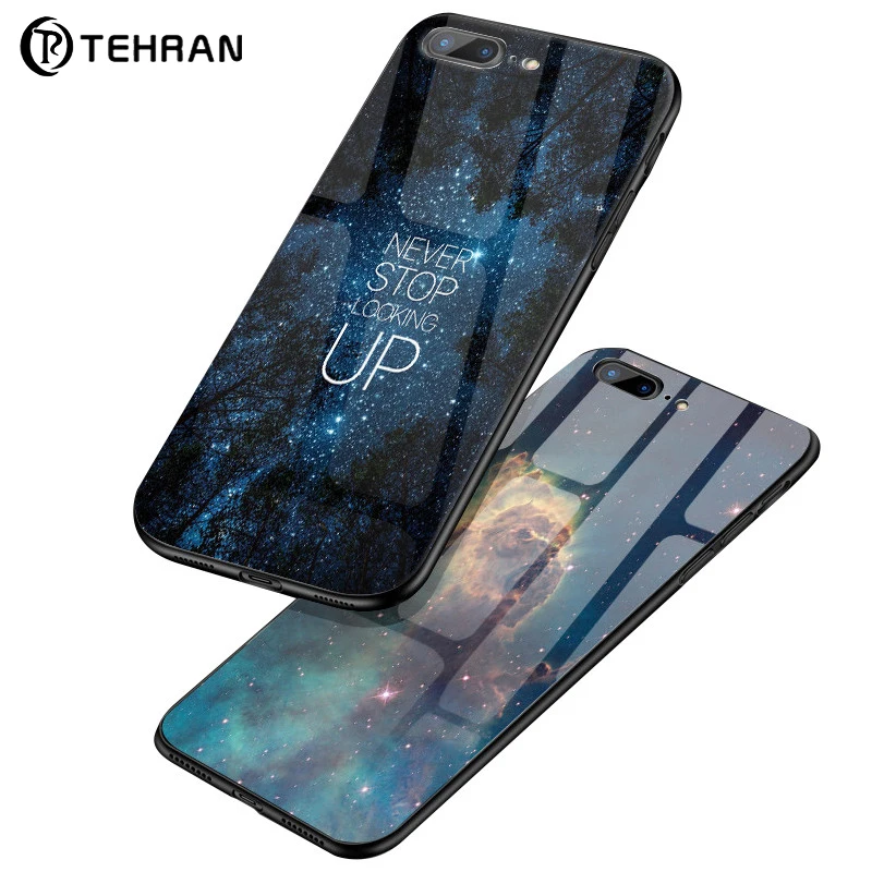 

Phone Case For iPhone X XS Max XR 7 8 6 6S Plus Star Space Case Tempered Glass Luxury Silicone TPU Cover Case for iphone X P009