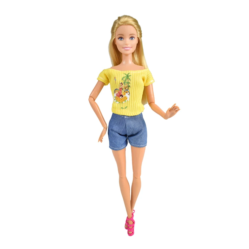 Yellow Printed Top + Blue Shorts Casual Wear Doll Clothes Accessories for 12 Inch Homemade Dress Child Best Gifts | Игрушки и хобби