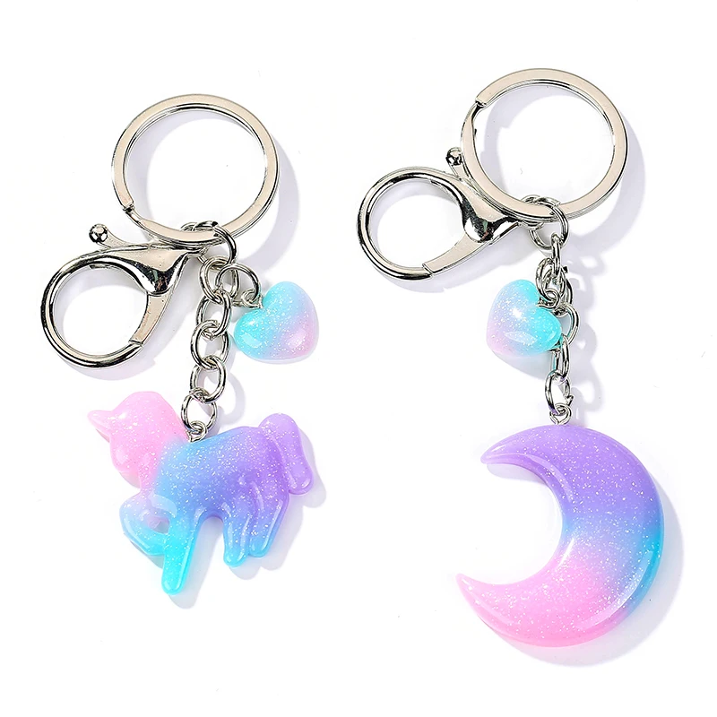

1PC resin unicorn heart star moon keychain flatback resin pendant charms resin keyring for woman jewelry