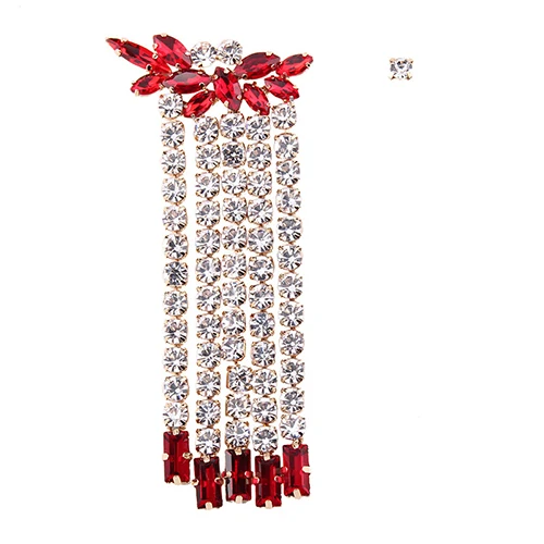 Длинные женские серьги-цепочки с кисточками и кристаллами, стразы, ювелирные изделия для женщин, элегантные свадебные серьги с бахромой - Окраска металла: red