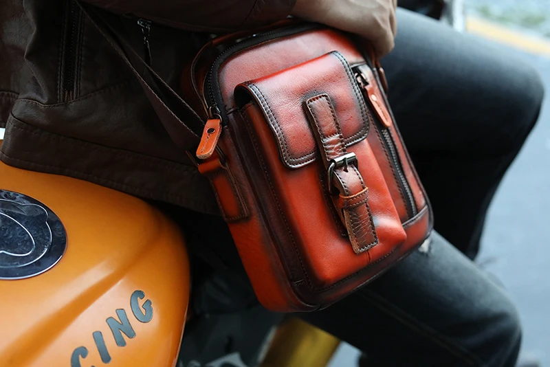 2020 Natural Leather Male Vintage Design Shoulder Messenger bag Fashion Cross-body Bag 8 Tablet Tote Mochila Satchel bag 2070