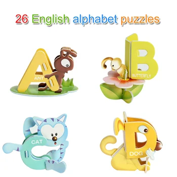 

1 Set 26 Letters Aminal Design 3D DIY Educational Early Learning ABC Baby Toys Paper Puzzle For Baby Children Gifts FJ88