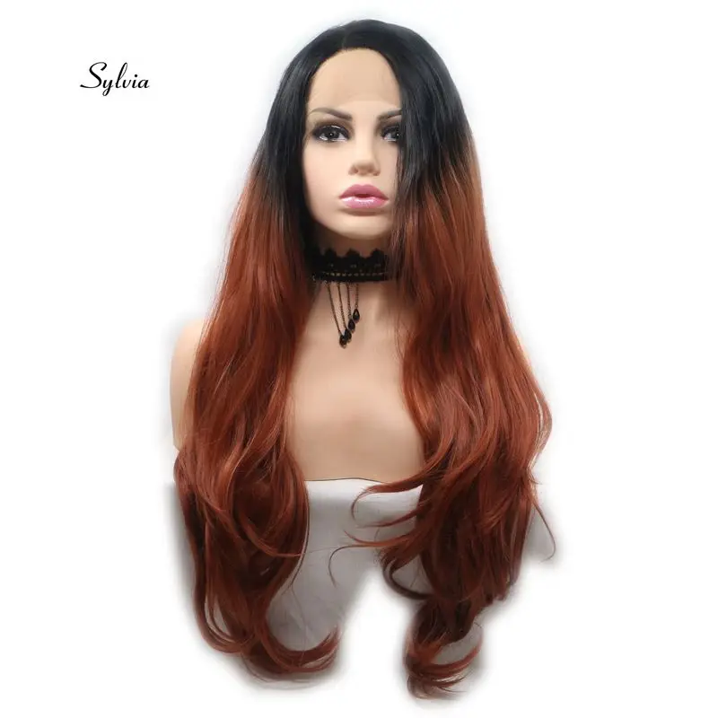 Sylvia Натуральный Черный Коричневый Красный Ombre волосы естественная волна химическое Синтетические волосы на кружеве парики длинные
