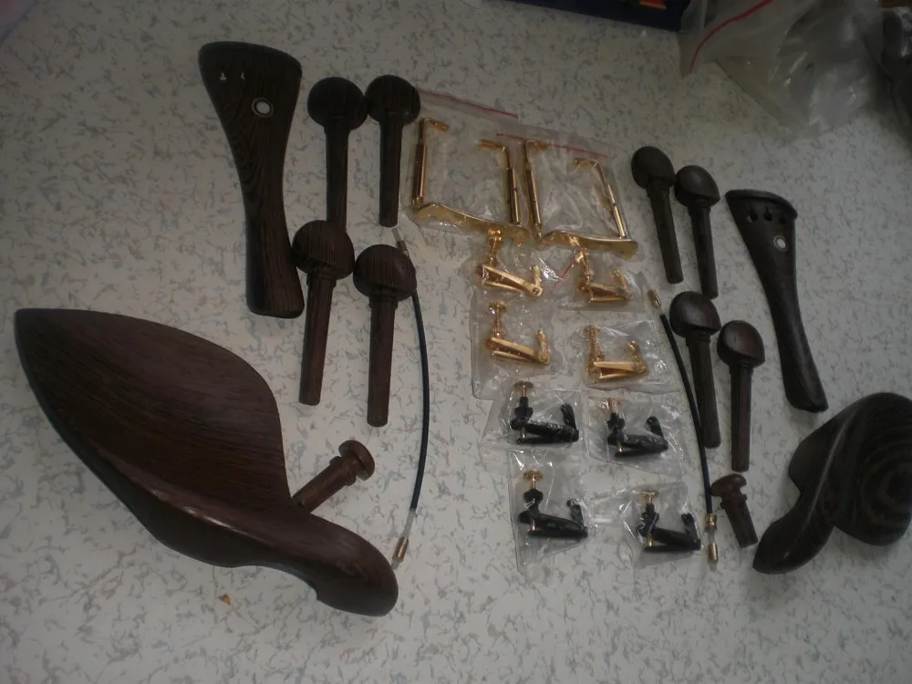 

2 Sets wenge wood Violin parts 4/4 with Gold color tuner & clamp & nylon guts