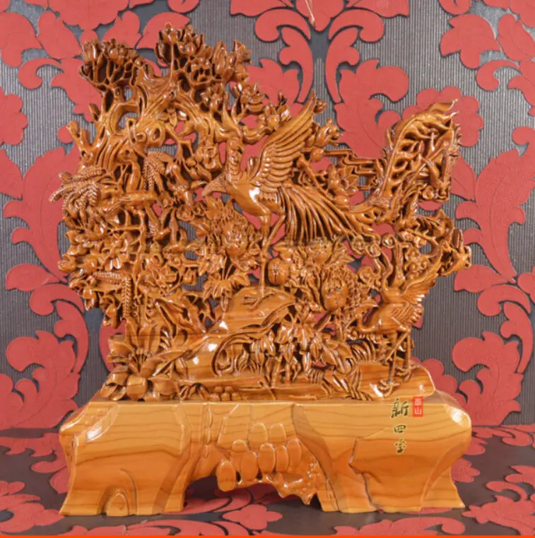 

17" China peach wood handwork carved finely many bird phoenix Sculpture statue