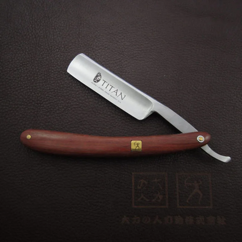 free shipping Titan wood handle straight razor steel blade