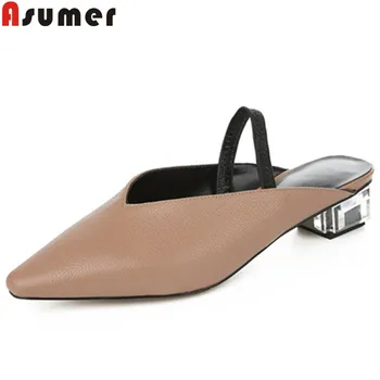 

ASUMER 2020 hot sale new shoes woman pointed toe shallow genuine leather shoes low heels shoes slingback prom pumps women shoes