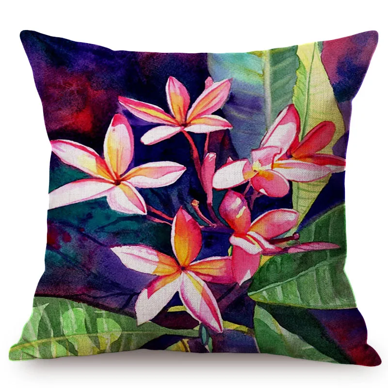 2019 Tropical Plants Leaf Watercolor oil Painting Cotton Linen Home Decoration Pillow Case Flowers Sofa Cushion Cover Car Pillow M073-8