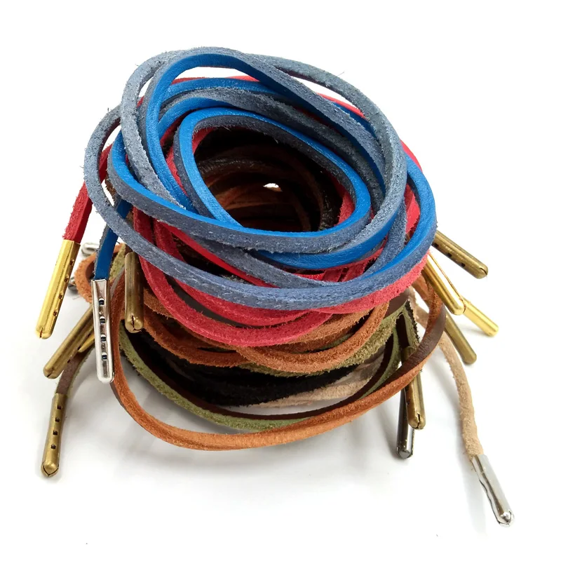 3 Pairs Fashion Genuine Cowhide Square Colorful Aolid Shoelace Boat Doug Shoe Retro Leather Boot Shoestring Metal Head Shoelaces
