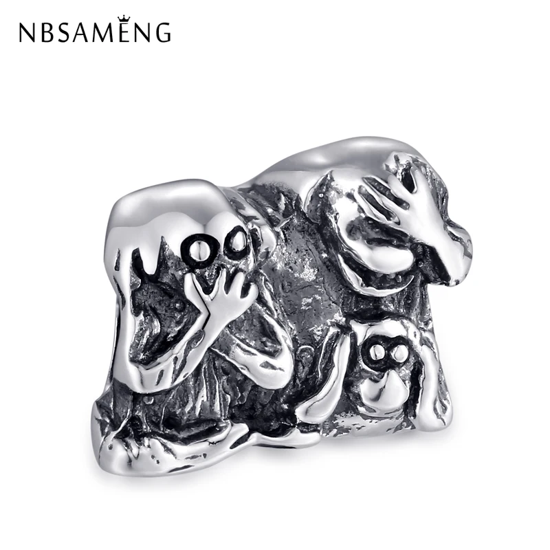 

Authentic 925 Sterling Silver Bead Charm Funny Three Monkey Family Beads Fit Pandora Bracelets Bangles Women DIY Jewelry