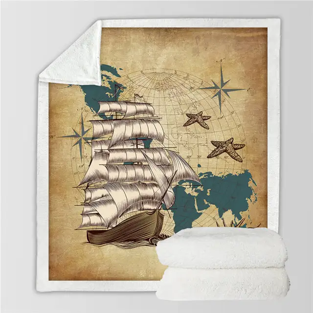 BeddingOutlet Compass Blankets For Beds World Map 3D Print Throw Blanket Retro Style Fluffy Blanket Navigation Bedspread manta 6