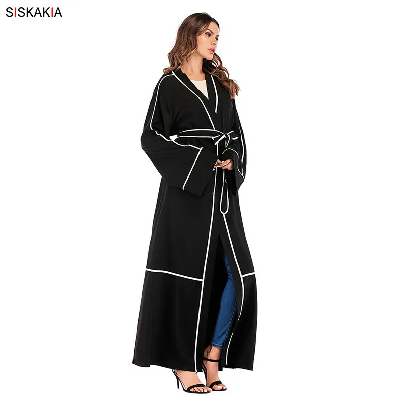 Siskakia/женский кардиган abaya, Модный Полосатый контрастный цвет, лоскутные мусульманские халаты, весна 2019, Израиль, Рамадан, Eid Adha