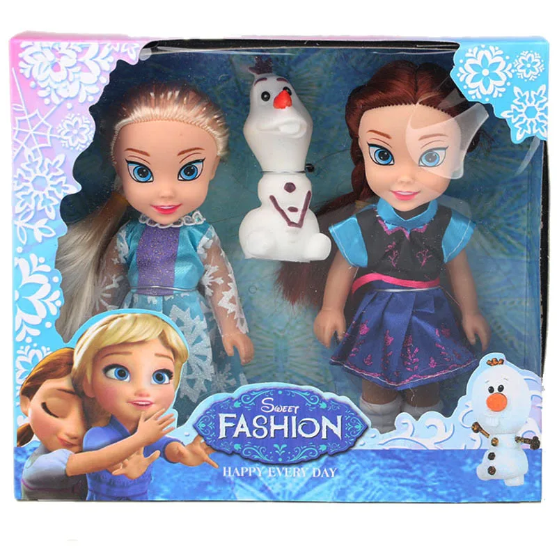 Disney 15cm Frozen Princess Elsa Anna Doll Ice and Snow Dolls Model Toys for Girl Christmas Gift Box