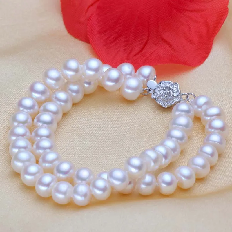 

100% Natural Freshwater 8-9 mm Pearl Bracelets High Quality Freshwater Pearl Bracelets for Women Double Layer Pearl Bracelets
