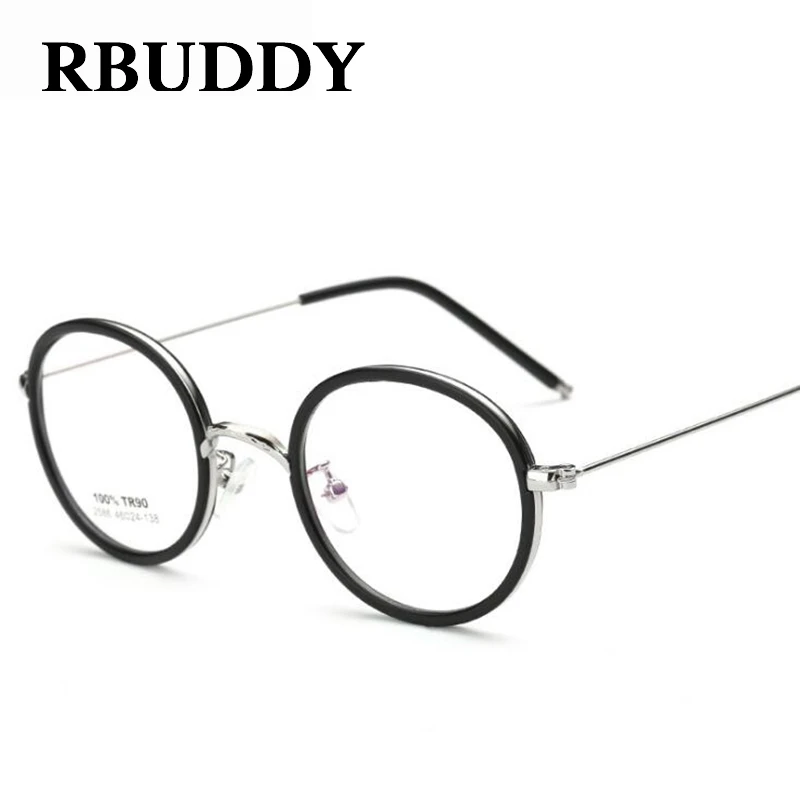 RBUDDY Round Fake Glasses Transparent Clear Glasses Women Men Metal