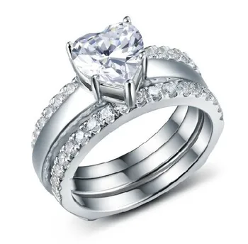 

2Ct Heart Jewelry Rings NSCD lovely Diamond Ring For Women 925 Sterling Silver Jewelry Pt950 Print Three Rings Combine