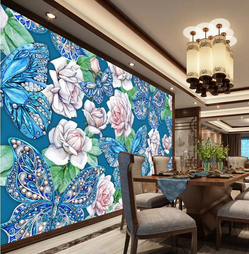 Us 21 75 49 Off 3d Butterfly Wall Art Hand Painted Flower Wall Decor Living Room Paint Ideas Bedroom Wall Murals Wallpaper For Children S Room In
