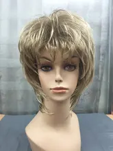 New super blonde mix and light brown layered wavy women synthetic full wig Free shipping