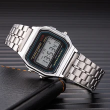 Reloj Vintage mujer Unisex moda Acero inoxidable LED deportes militar relojes de pulsera electrónicos relojes digitales pareja presente