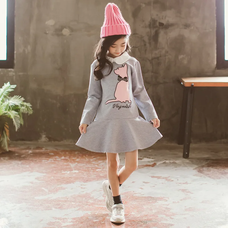 Г. Лидер продаж, платье для девочек Детские платья принцессы для девочек от 10 до 12 лет, футболка с длинными рукавами и рисунком милое детское платье с оборками - Цвет: Серый