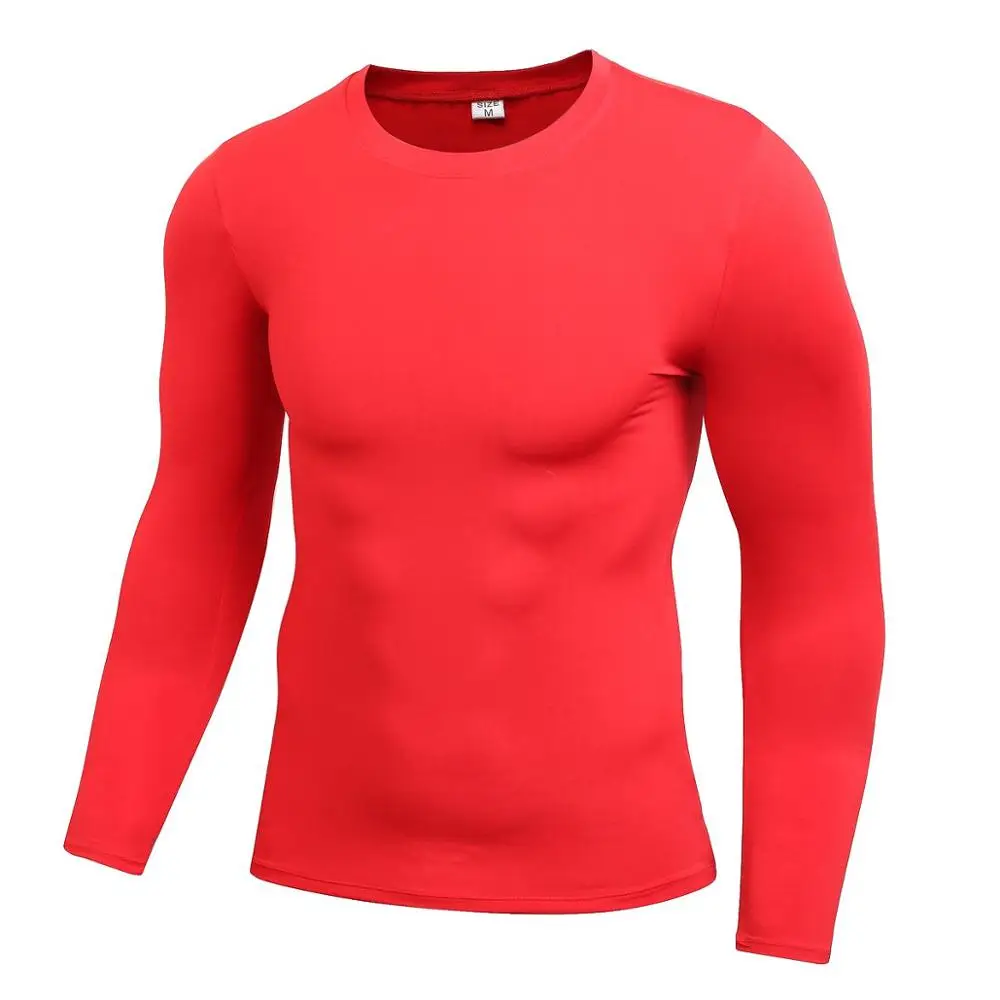 Мужские Спортивные Компрессионные Топы с длинным рукавом для баскетбола и бега, обтягивающие футболки, быстросохнущие топы для фитнеса и тренажерного зала - Цвет: Красный