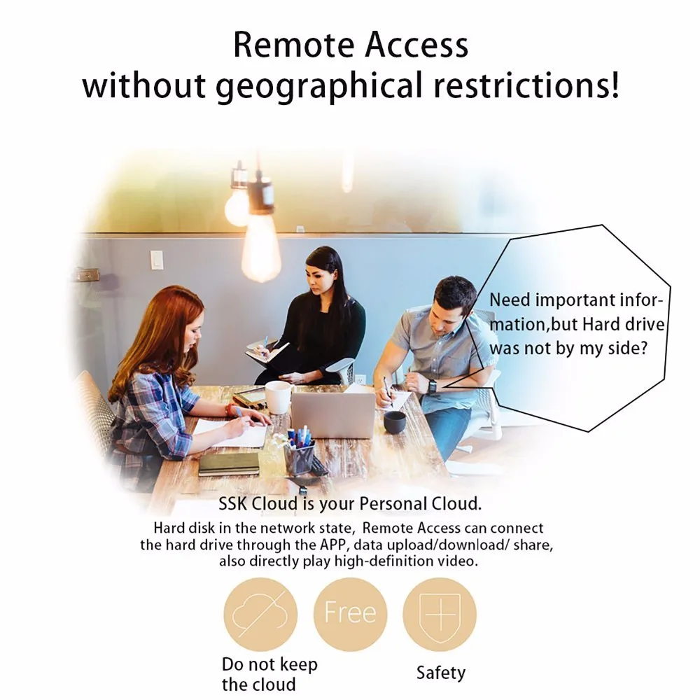 SSK Portable Wireless External Hard Drive Smart Hard Disk 1TB Cloud Storage WiFi Remote Access HDD Case for Tablet Laptop USB