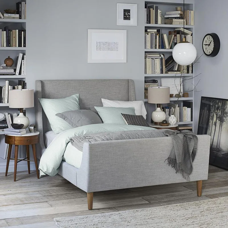 

Luxury modern soft cheap fabric bed with frame and solid wood legs
