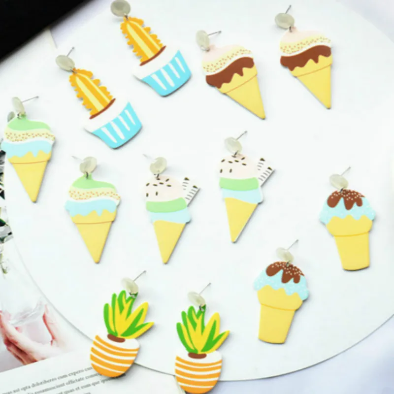 

2019 New Acrylic Creative Long Kawaii Earrings for Women Summer Fashion Interesting Food Ice Cream Earrings Pendientes Mujer