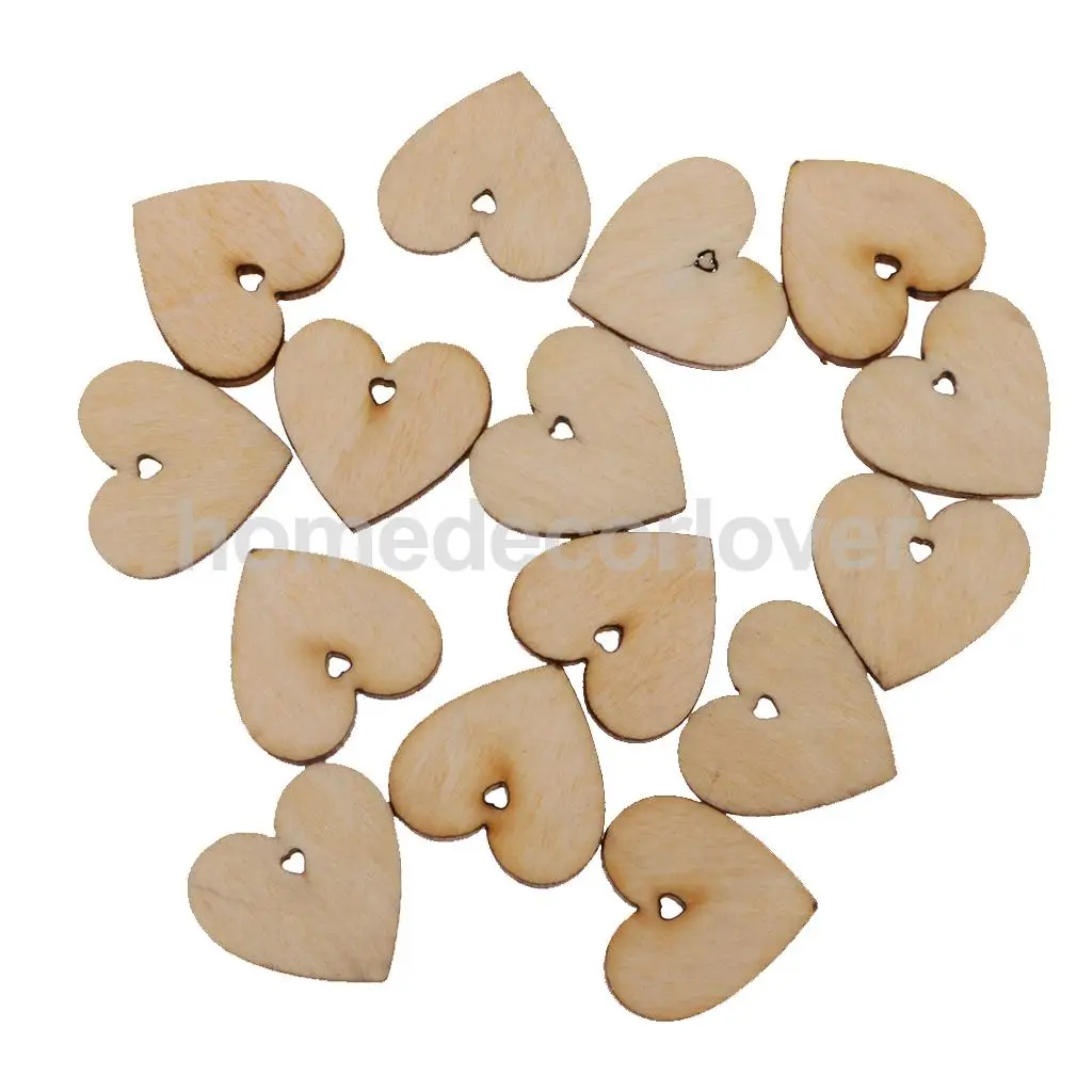 hot sale 100 pieces wood cutout shapes unfinished heart slices with gift tags shapes